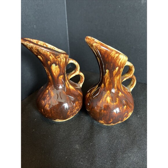 Lot of 2 Vintage Rich Brown Drip Glaze Mini Pitcher Creamer/Syrup Country Decor - Picture 5 of 8